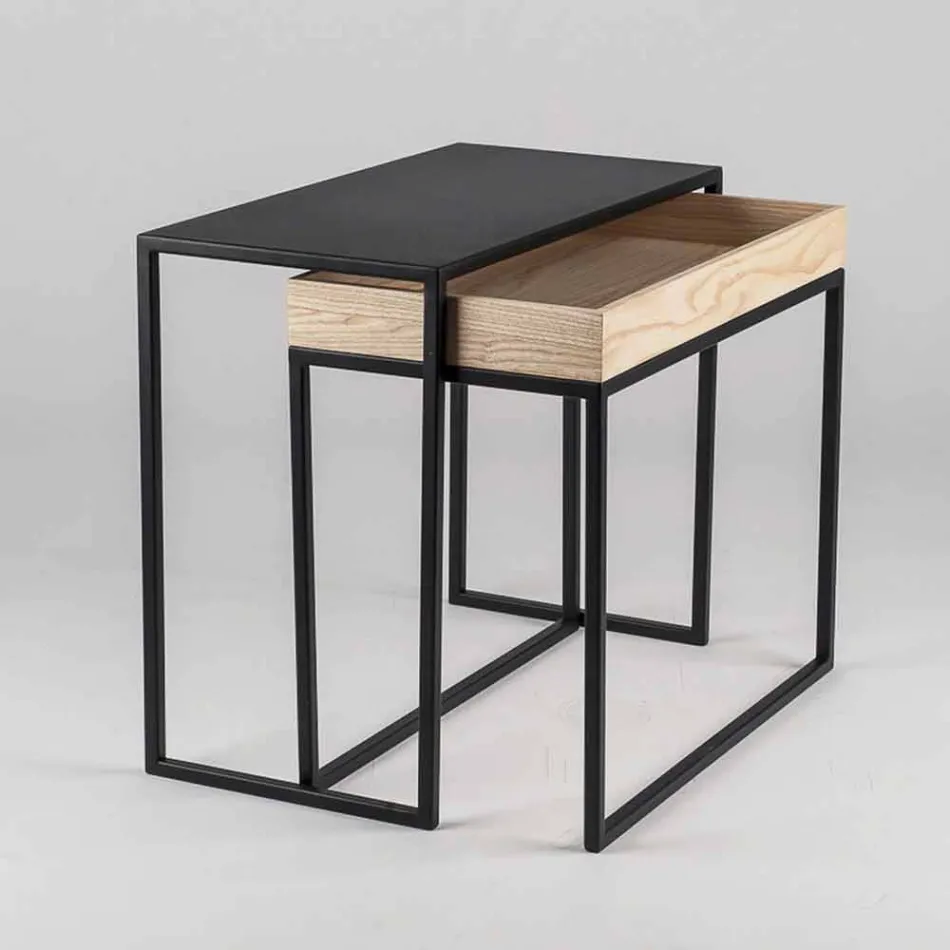 Table basse en acier avec plateau en frêne Made in Italy - Dentelle Viadurini