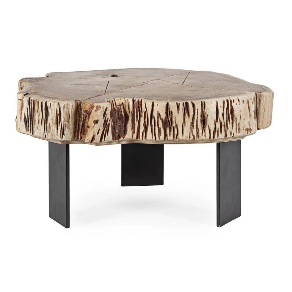 Table basse en acier et bois d'acacia naturel Homemotion - Camala Viadurini