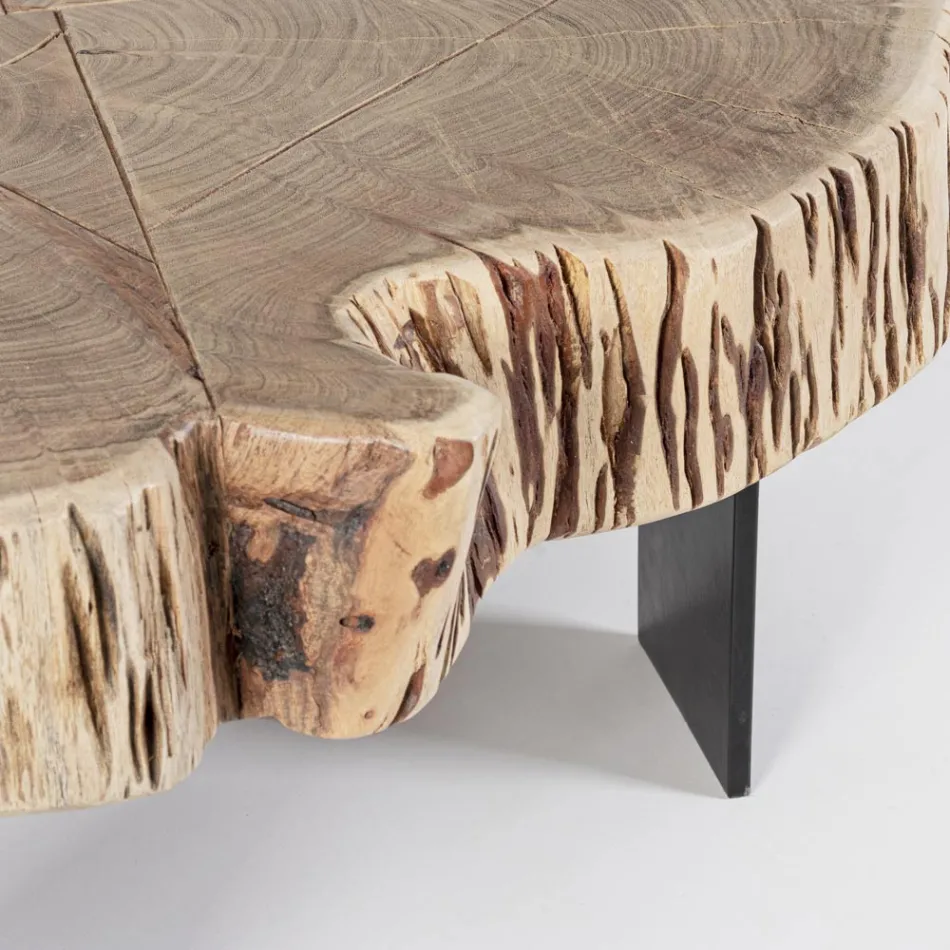 Table basse en acier et bois d'acacia naturel Homemotion - Camala Viadurini