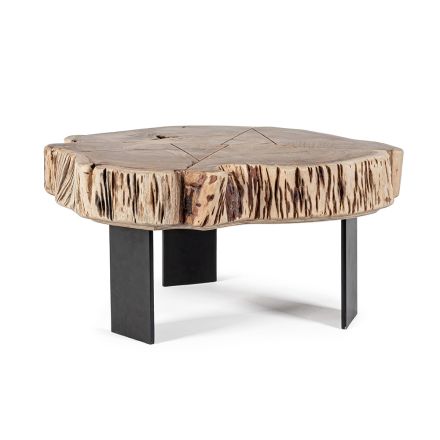 Table basse en acier et bois d'acacia naturel Homemotion - Camala Viadurini