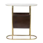 Table basse en acier et marbre avec porte-revues en cuir - Aretone Viadurini