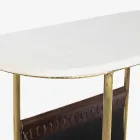 Table basse en acier et marbre avec porte-revues en cuir - Aretone Viadurini