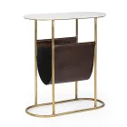 Table basse en acier et marbre avec porte-revues en cuir - Aretone Viadurini
