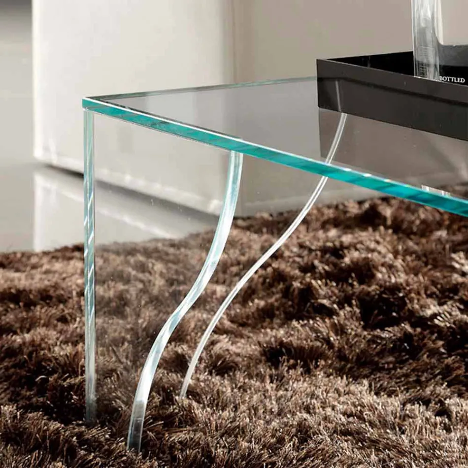 Table basse en cristal transparent extra-clair Made in Italy - Lithium Viadurini