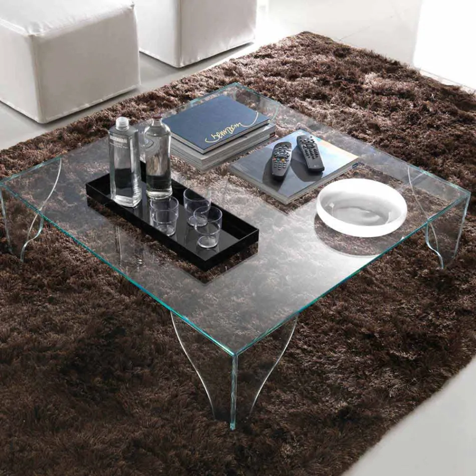 Table basse en cristal transparent extra-clair Made in Italy - Lithium Viadurini