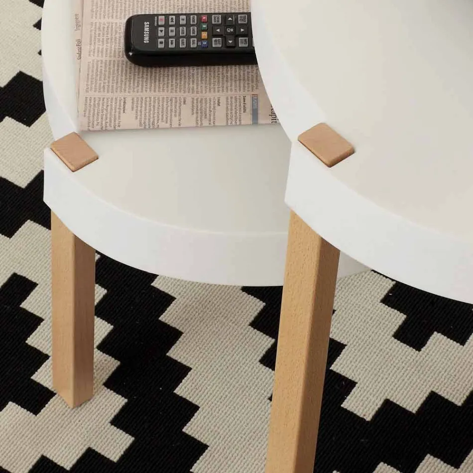 Table basse en bois de hêtre avec plateau en polypropylène Pineto blanc Viadurini