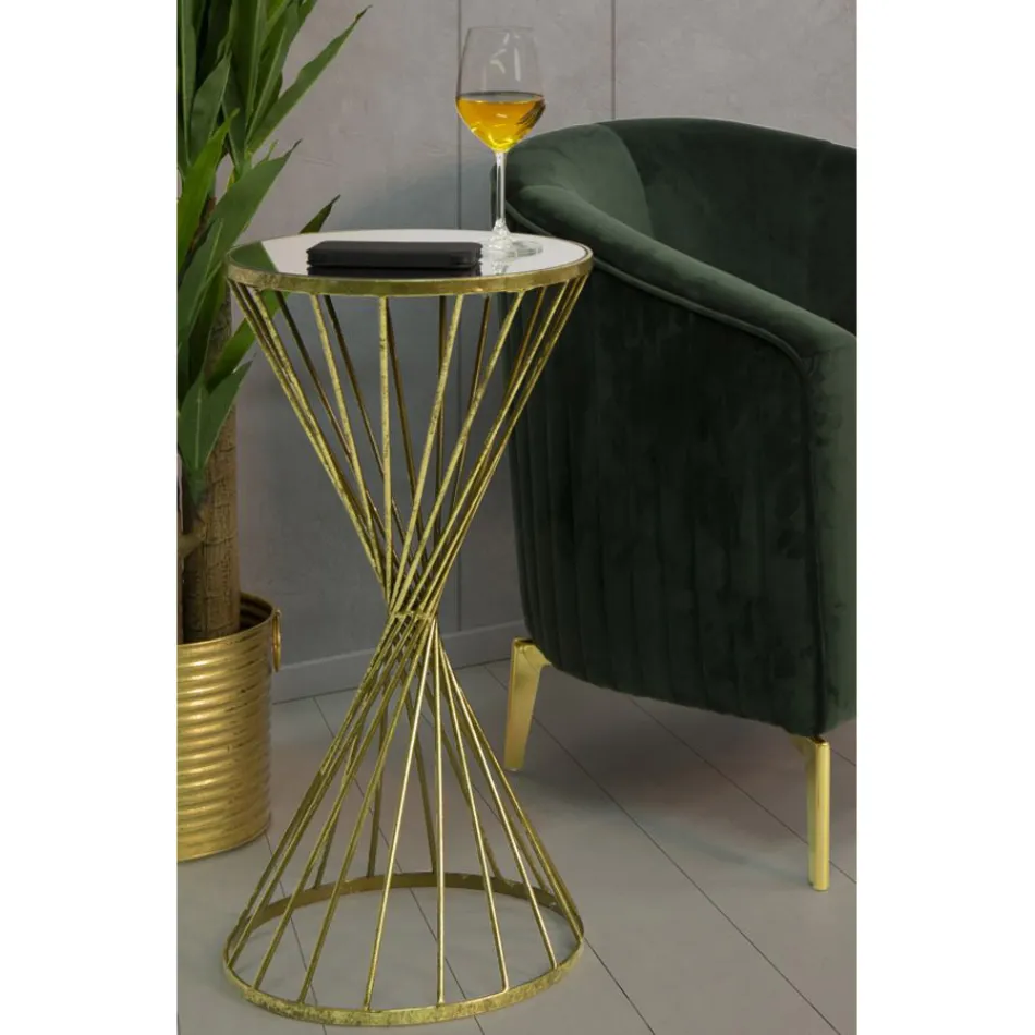 Table Basse en Fer Doré avec Plateau Miroir - Abricot Viadurini