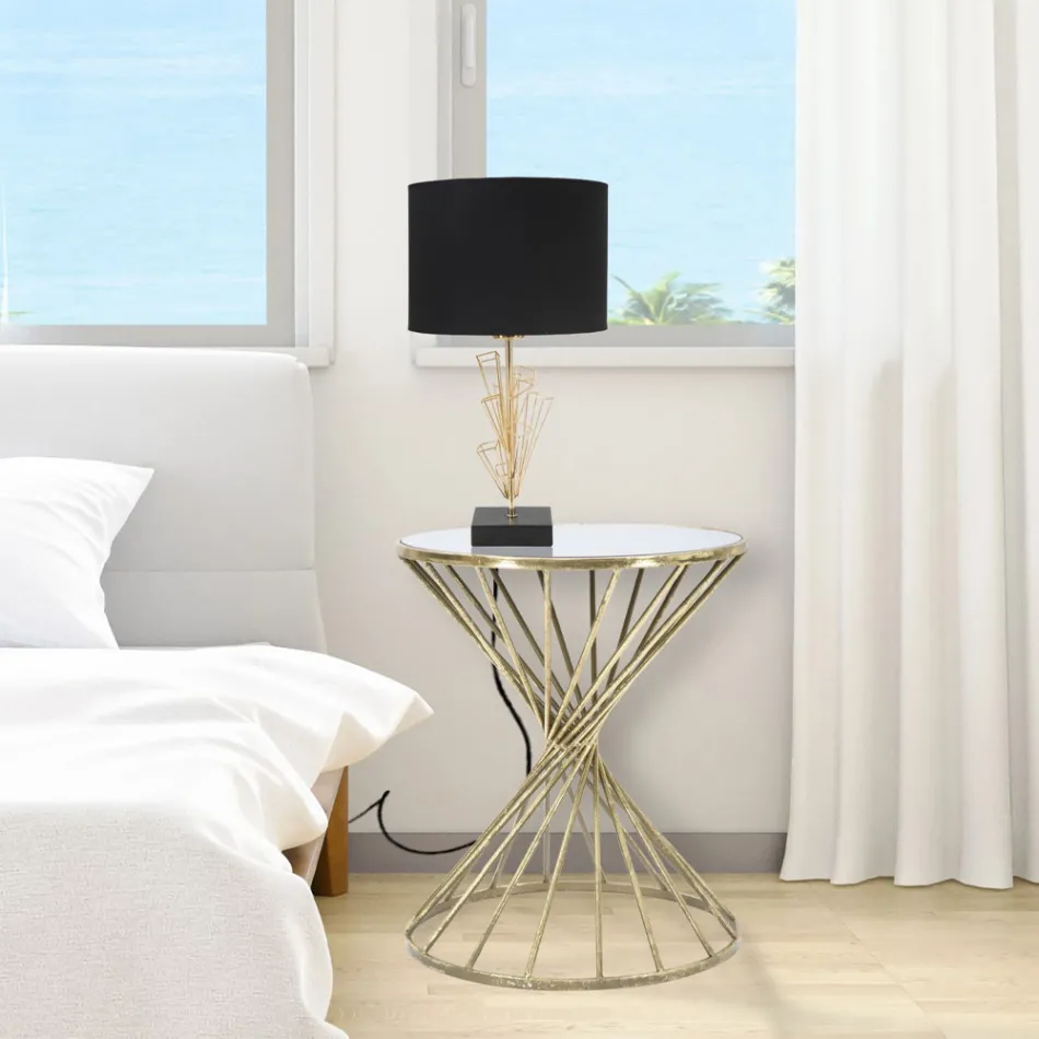 Table Basse en Fer Doré avec Plateau Miroir - Abricot Viadurini