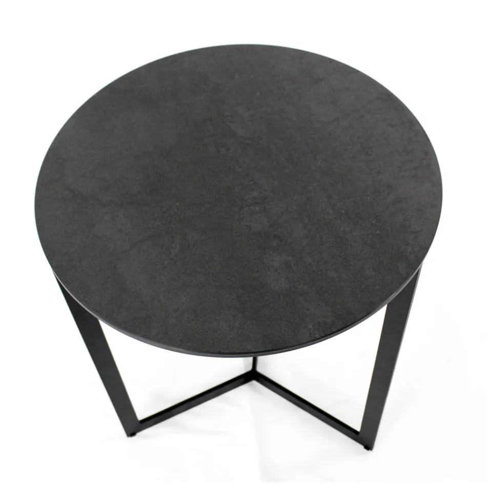 Table basse en grès avec base en acier Made in Italy - Aspira Viadurini