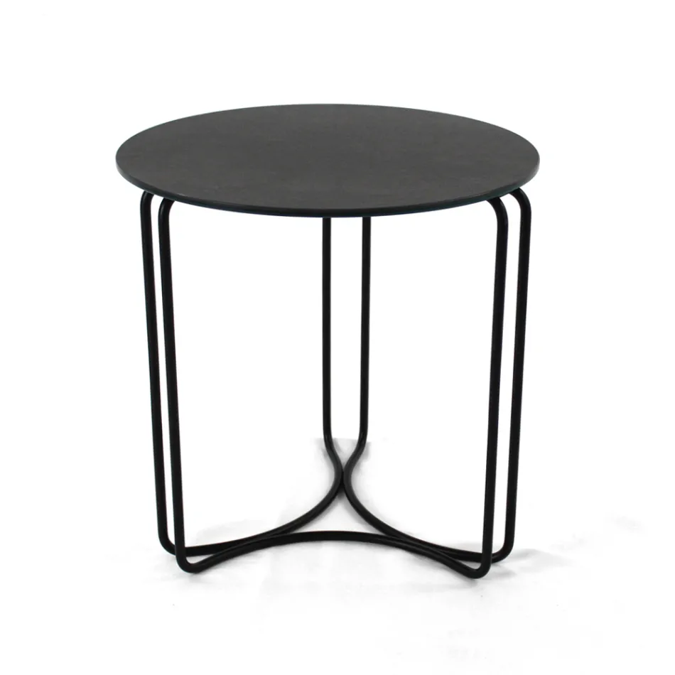 Table basse en grès rond et base à 3 croissants fabriquée en Italie - Arepa Viadurini