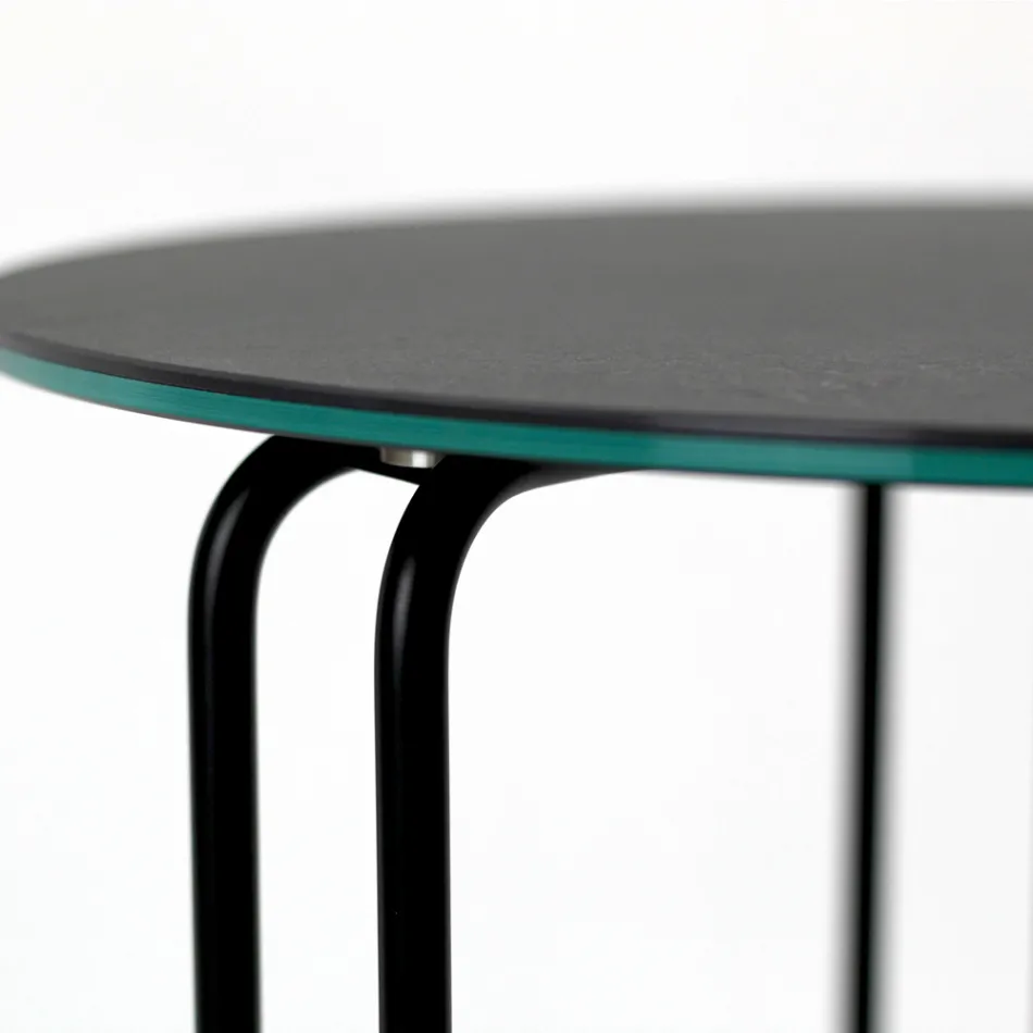 Table basse en grès rond et base à 3 croissants fabriquée en Italie - Arepa Viadurini