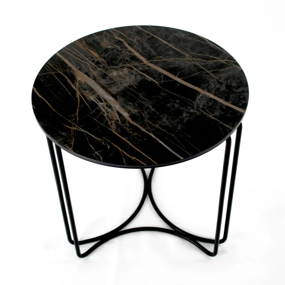 Table basse en grès rond et base à 3 croissants fabriquée en Italie - Arepa Viadurini