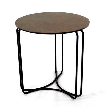 Table basse en grès rond et base à 3 croissants fabriquée en Italie - Arepa Viadurini