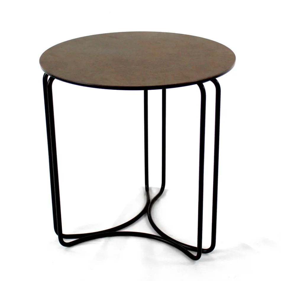 Table basse en grès rond et base à 3 croissants fabriquée en Italie - Arepa Viadurini