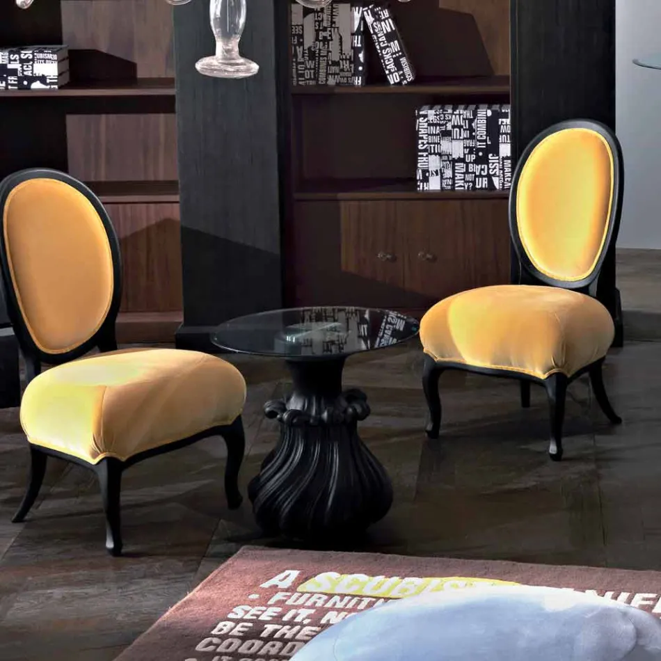 Table basse solide diamètre café et cristal bois 60 cm, Margo Viadurini