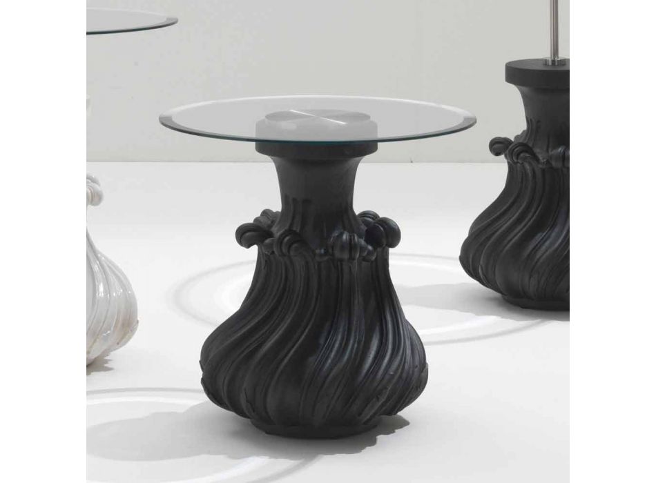 Table basse solide diamètre café et cristal bois 60 cm, Margo Viadurini