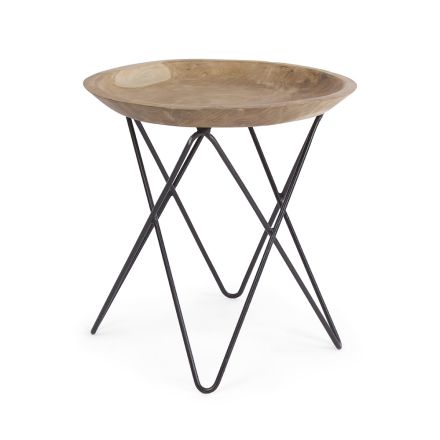 Table basse en bois de teck et acier design industriel - Stiletto Viadurini