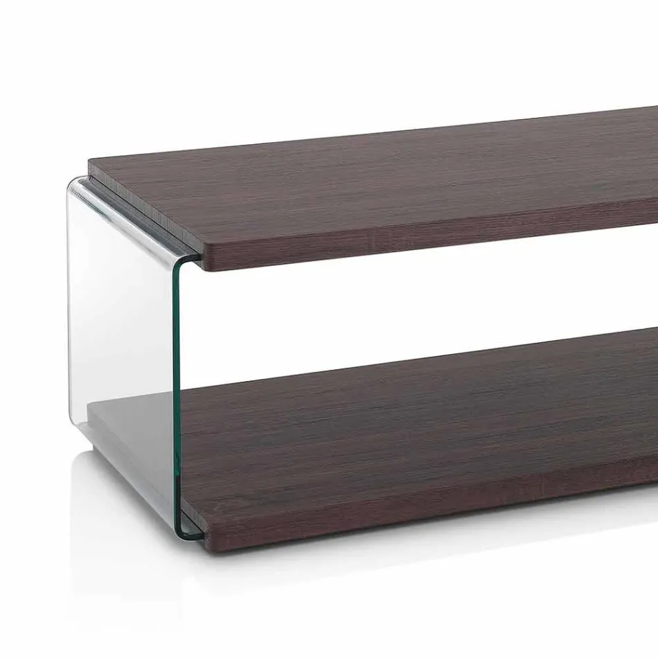 Table basse en noyer Mdf et verre transparent en 2 tailles - Mindie Viadurini