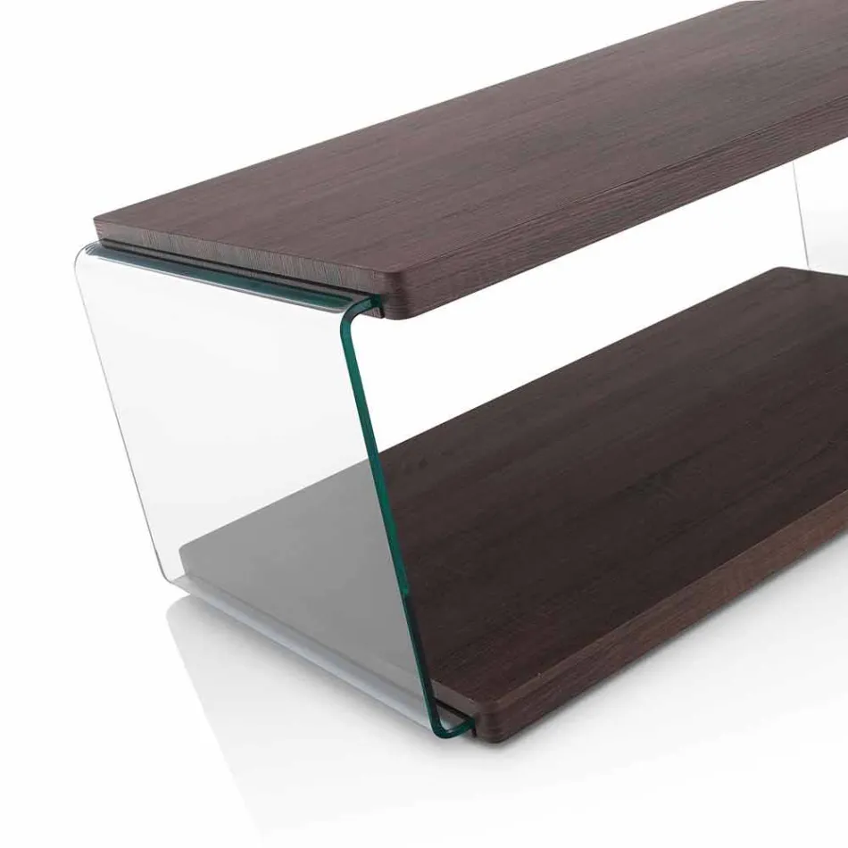 Table basse en noyer Mdf et verre transparent en 2 tailles - Mindie Viadurini