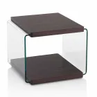 Table basse en noyer Mdf et verre transparent en 2 tailles - Mindie Viadurini