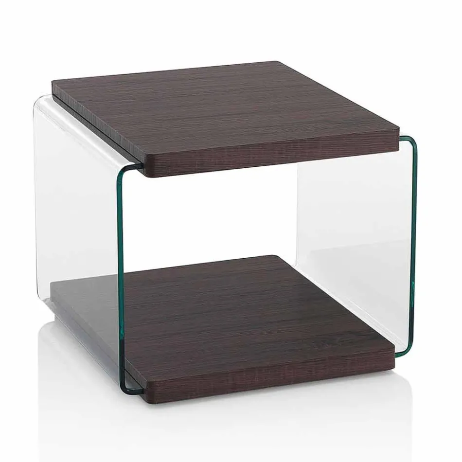 Table basse en noyer Mdf et verre transparent en 2 tailles - Mindie Viadurini