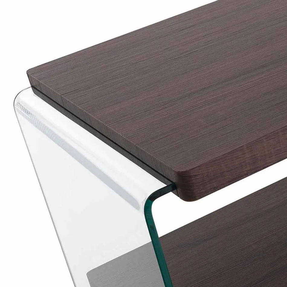 Table basse en noyer Mdf et verre transparent en 2 tailles - Mindie Viadurini