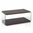 Table basse en noyer Mdf et verre transparent en 2 tailles - Mindie Viadurini