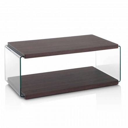 Table basse en noyer Mdf et verre transparent en 2 tailles - Mindie Viadurini