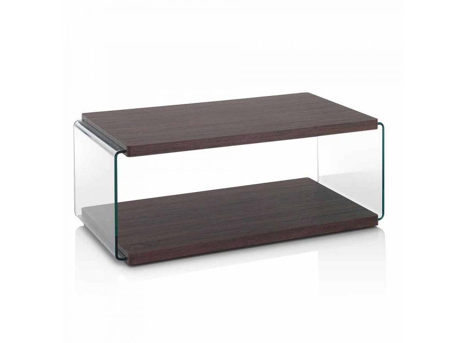 Table basse en noyer Mdf et verre transparent en 2 tailles - Mindie Viadurini
