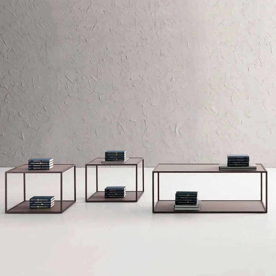 Table basse en métal avec dessus en cristal Made in Italy - Fermio Viadurini