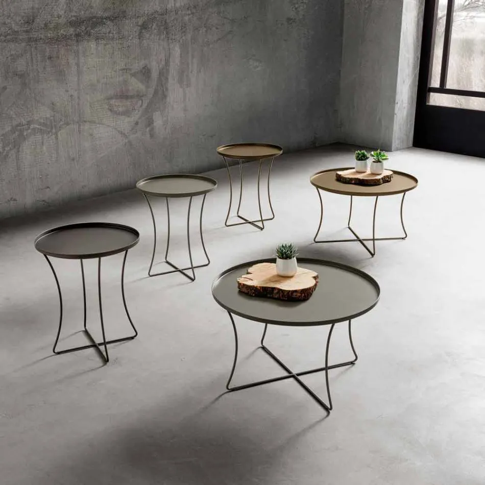 Table basse en métal avec plateau à conteneurs Made in Italy - Numbo Viadurini