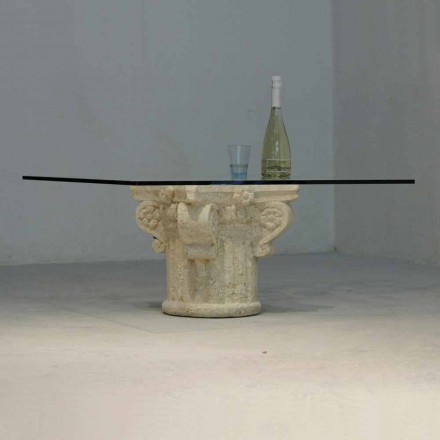 Table basse avec salon en pierre et en verre avec un design classique Balos Viadurini