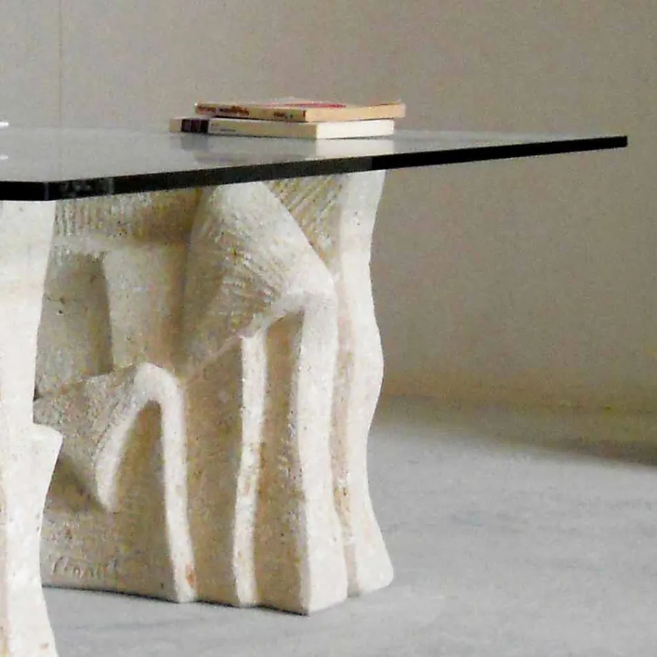 Table basse avec des sièges en pierre et cristal design moderne Priam-S Viadurini
