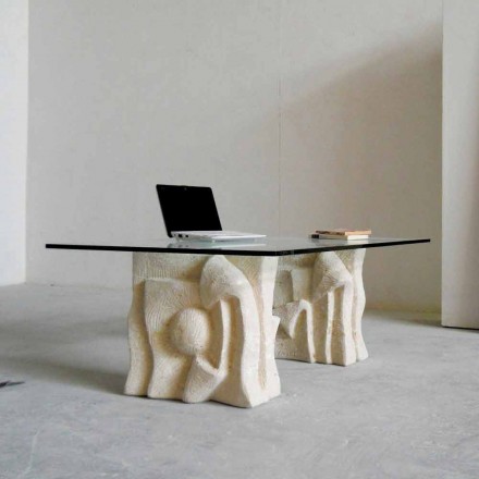 Table basse avec des sièges en pierre et cristal design moderne Priam-S Viadurini
