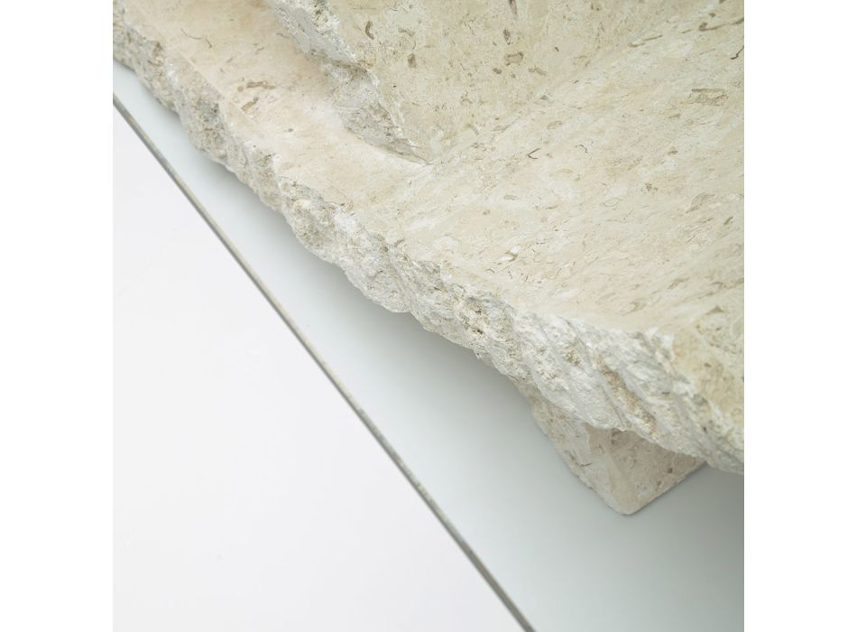 Table basse en pierre fossile avec plateau en verre trempé - Isabel Viadurini