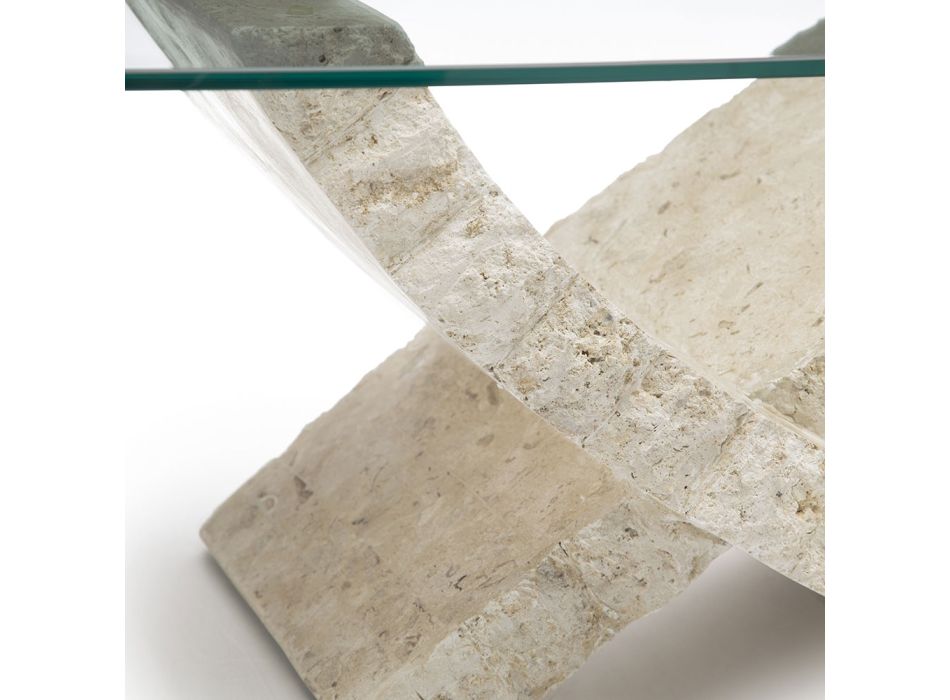 Table basse en pierre fossile avec plateau en verre trempé - Isabel Viadurini