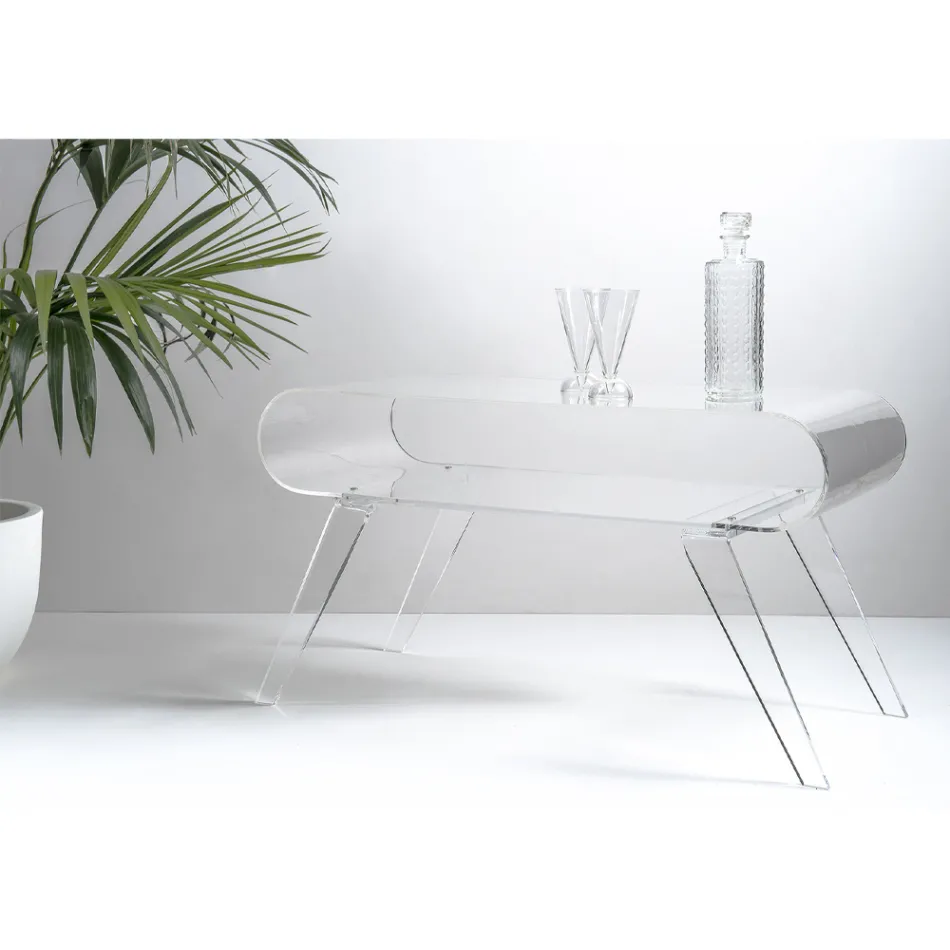 Table basse en Plexiglas Transparent ou avec Bois Design - Plâtre Viadurini