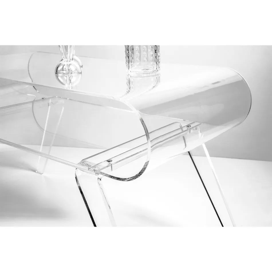 Table basse en Plexiglas Transparent ou avec Bois Design - Plâtre Viadurini