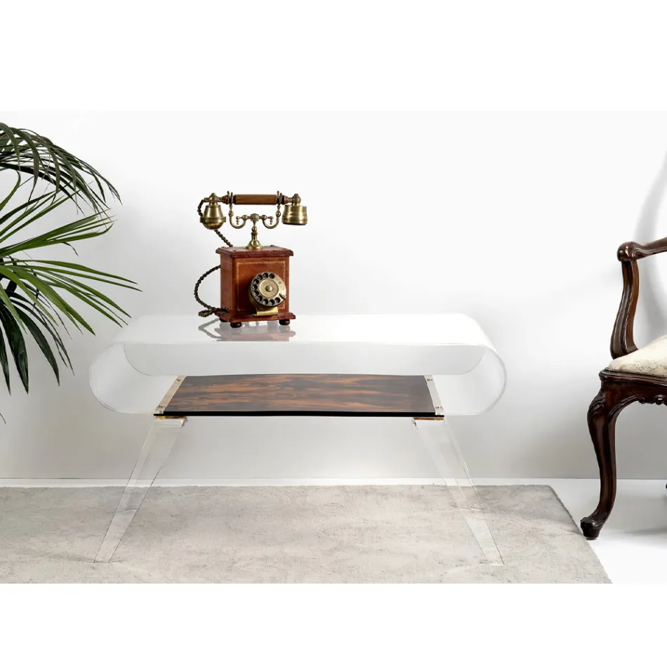 Table basse en Plexiglas Transparent ou avec Bois Design - Plâtre Viadurini