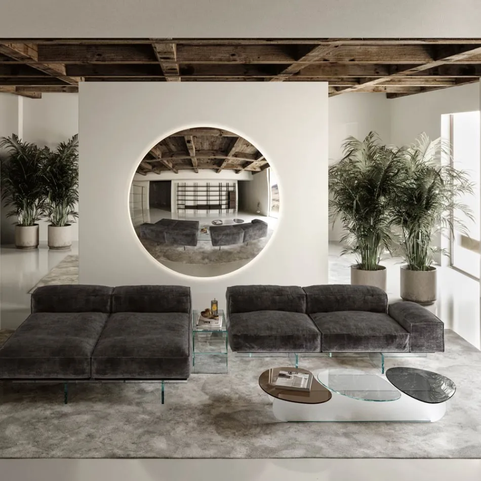 Table Basse en Verre avec 3 Plateaux de Formes Colorés - Dapy Viadurini