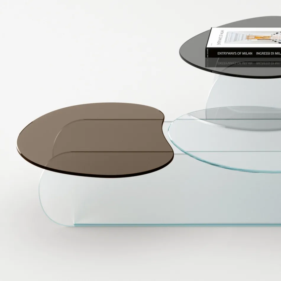 Table Basse en Verre avec 3 Plateaux de Formes Colorés - Dapy Viadurini