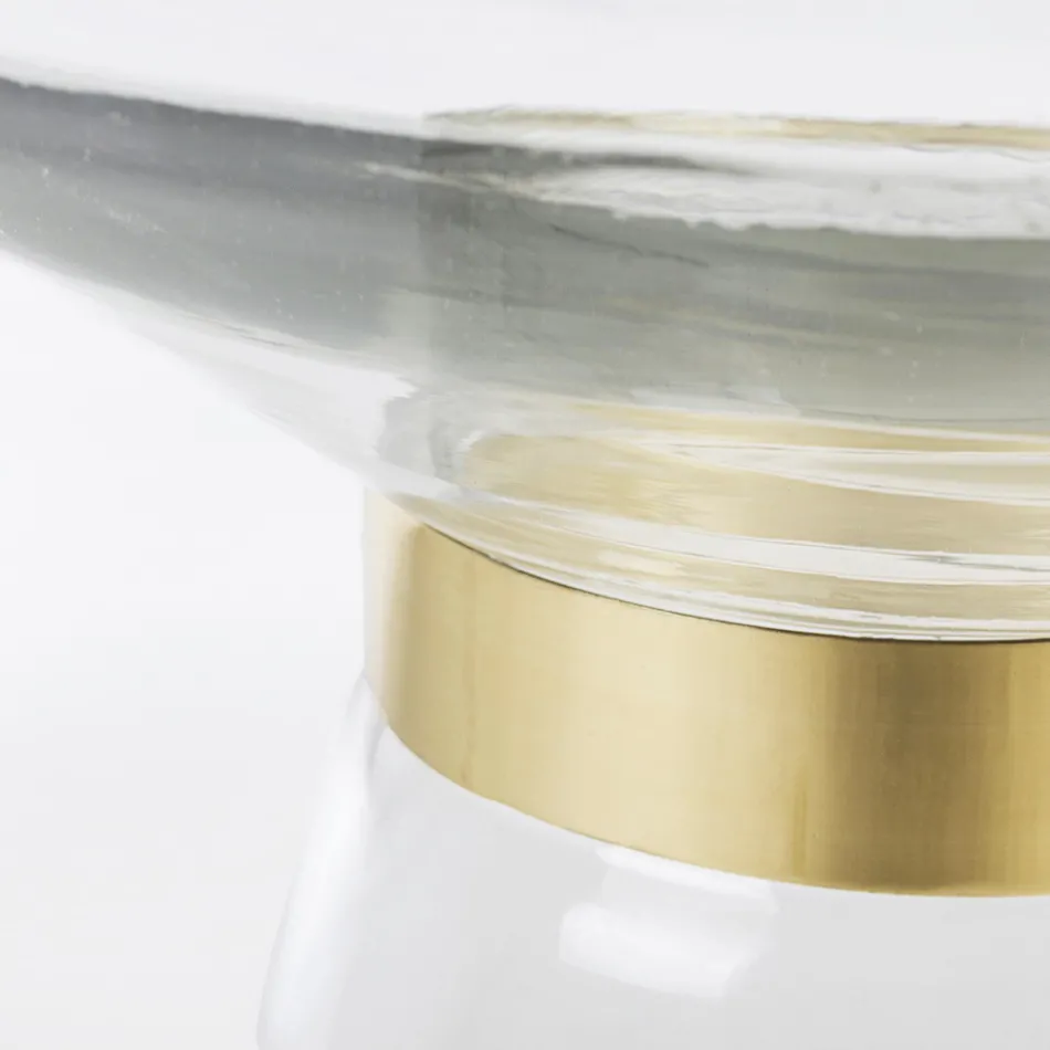 Table Basse en Verre et Décor en Acier Plaqué Laiton - Gabrio Viadurini