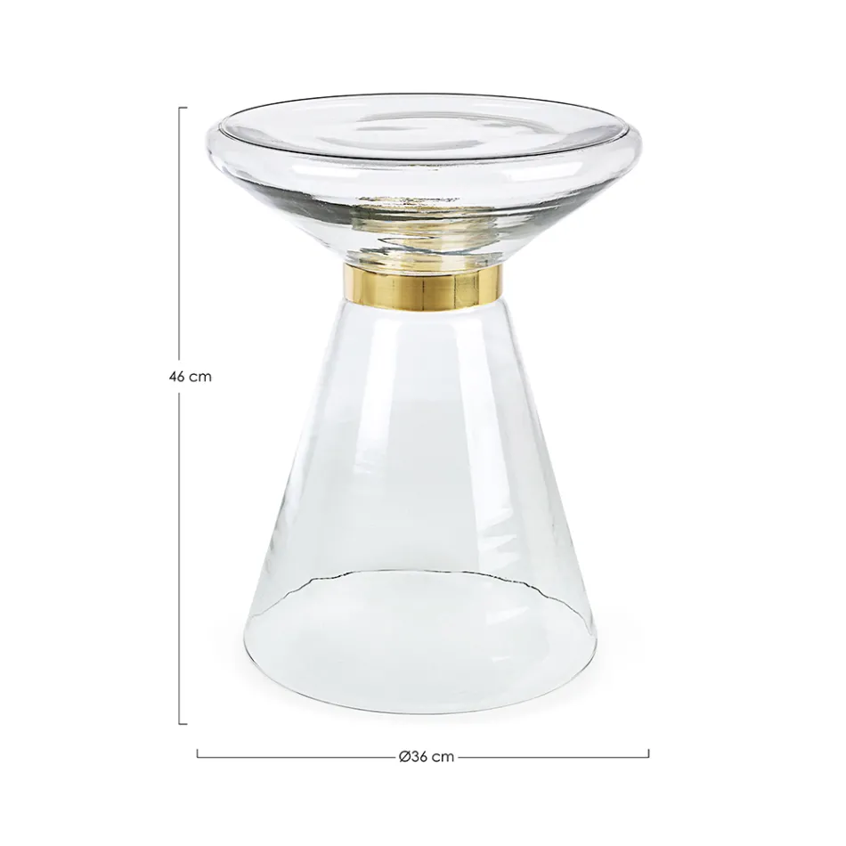 Table Basse en Verre et Décor en Acier Plaqué Laiton - Gabrio Viadurini