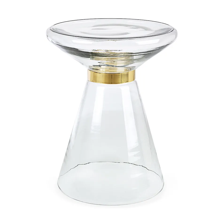 Table Basse en Verre et Décor en Acier Plaqué Laiton - Gabrio Viadurini