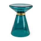 Table Basse en Verre et Décor en Acier Plaqué Laiton - Gabrio Viadurini