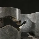 Table basse en verre trempé avec base en pierre fossile - Jordanie Viadurini