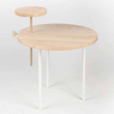 Table basse moderne avec plateau rond en frêne Made in Italy - Velino Viadurini