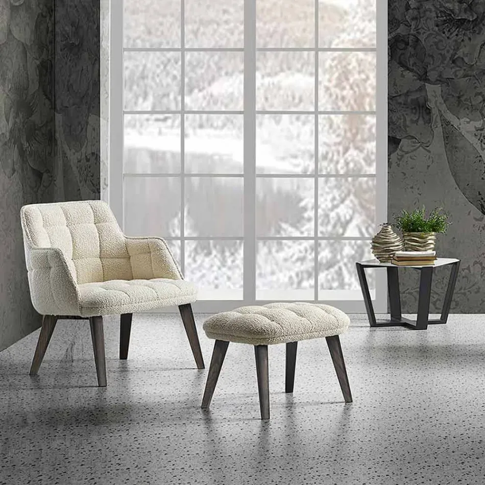 Table basse moderne en grès et bois de hêtre Made in Italy - Titanic Viadurini