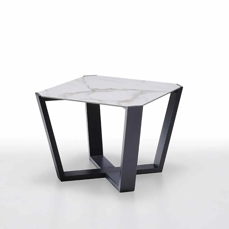 Table basse moderne en grès et bois de hêtre Made in Italy - Titanic Viadurini