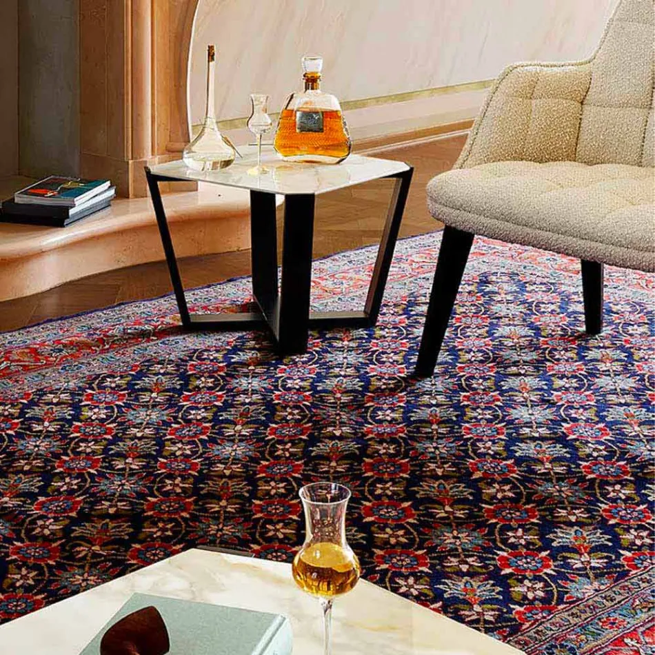 Table basse moderne en grès et bois de hêtre Made in Italy - Titanic Viadurini